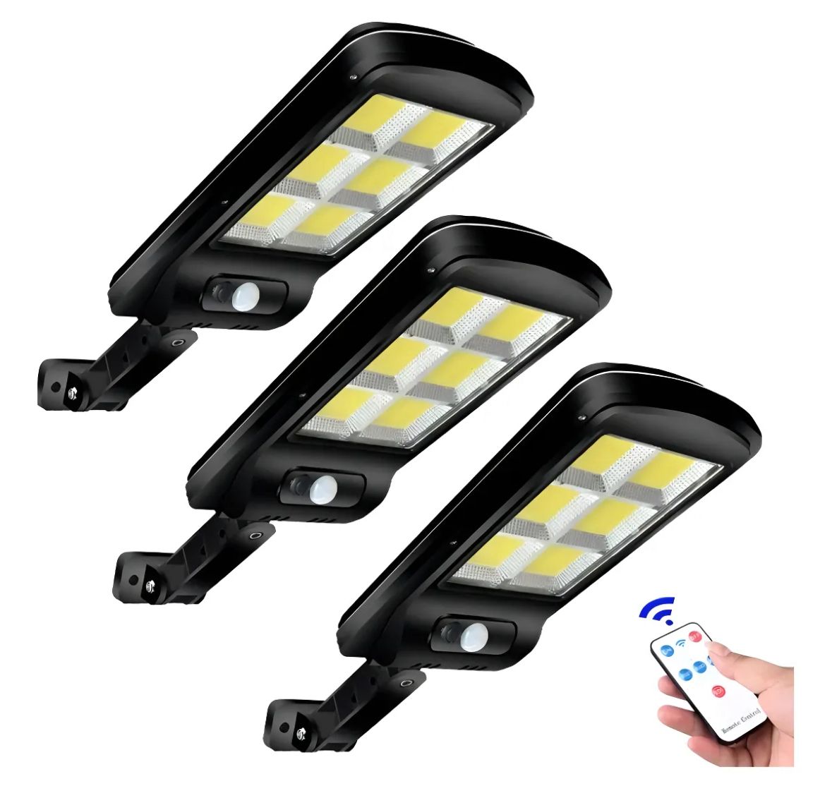 Pack 3 Focos Solares LED con Sensor de Movimiento + Control Remoto — Seguridad Automática para tu Hogar