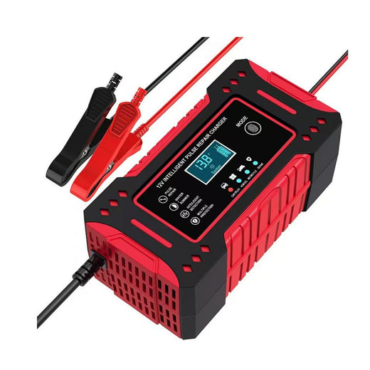 Cargador 12V con pinzas caimán — vista superior
